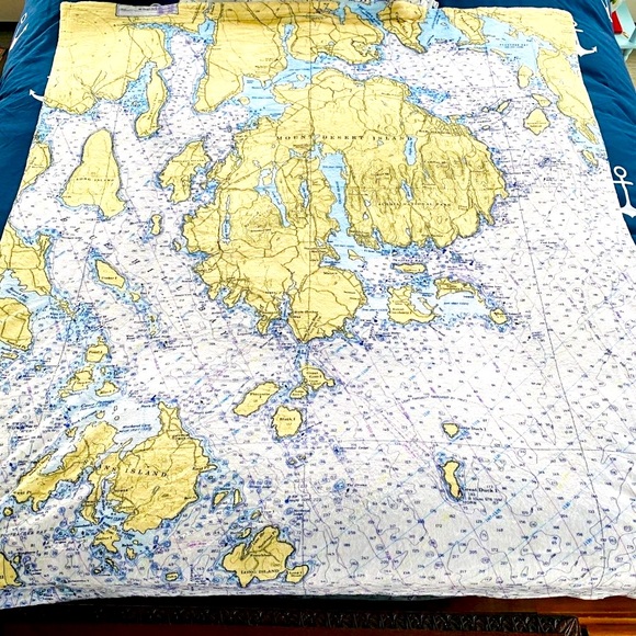 NEW without TAGS Prospect Harbor & Mt. Desert Island Nautical Chart Blanket